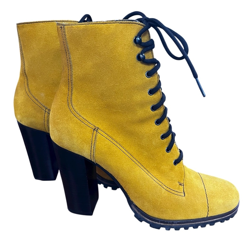 Miu Miu Yellow Suede Lace-up Booties Size 39 - Picture 4 of 11
